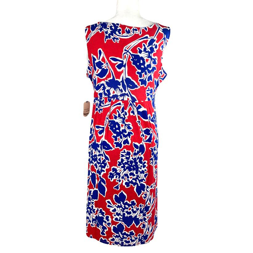 Sleeveless Red/Blue Floral Print V-Neck Wrap Women's Dress