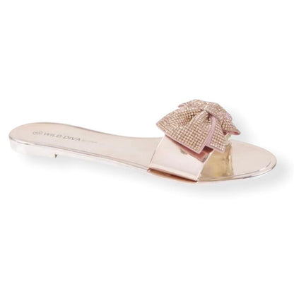 JOANIE Rose Gold Slip On Flats Flip-Flop Round Open Toe Women's Sandals