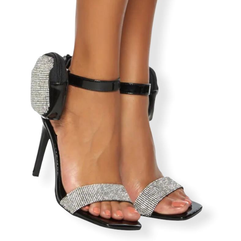 Rhinestone High Stiletto Heel Square Open Toe Women's Sandals