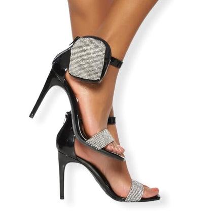 Rhinestone High Stiletto Heel Square Open Toe Women's Sandals