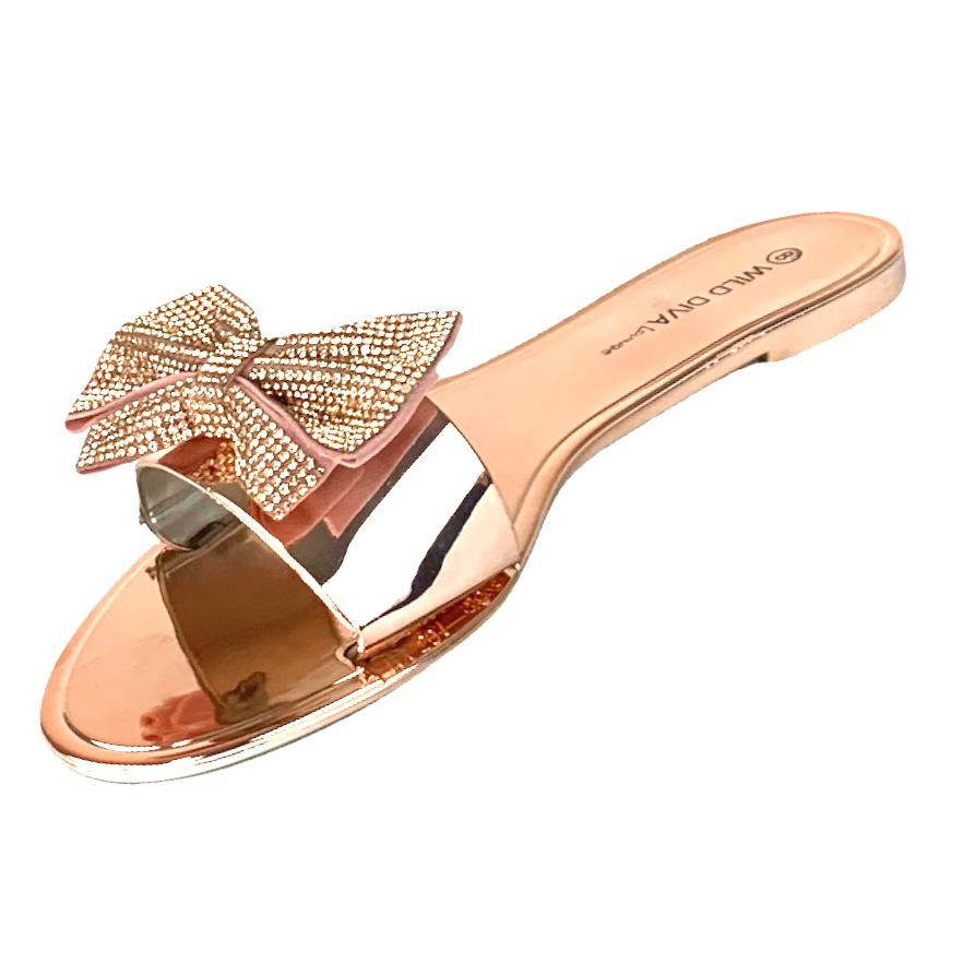 JOANIE Rose Gold Slip On Flats Flip-Flop Round Open Toe Women's Sandals
