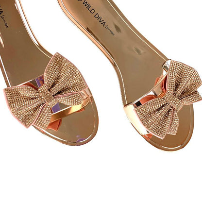 JOANIE Rose Gold Slip On Flats Flip-Flop Round Open Toe Women's Sandals