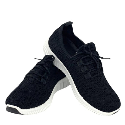 Black Knit Lace-Up Round Toe Comfort Women's Sneakers