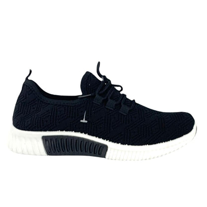 Black Knit Lace-Up Round Toe Comfort Women's Sneakers