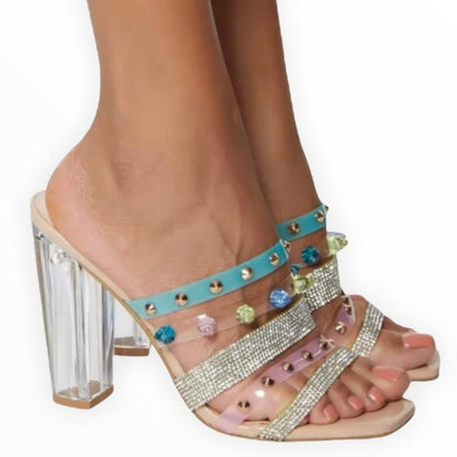 Strappy Studded Rhinestone Multicolor High Heel Size 9 Women's Sandals