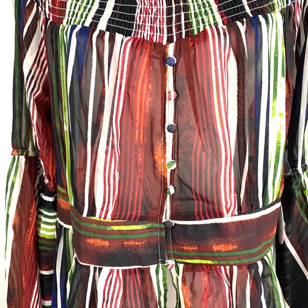 Multicolor Striped Long Sleeve Open Front Size 1X Swimwear Women's Cover up