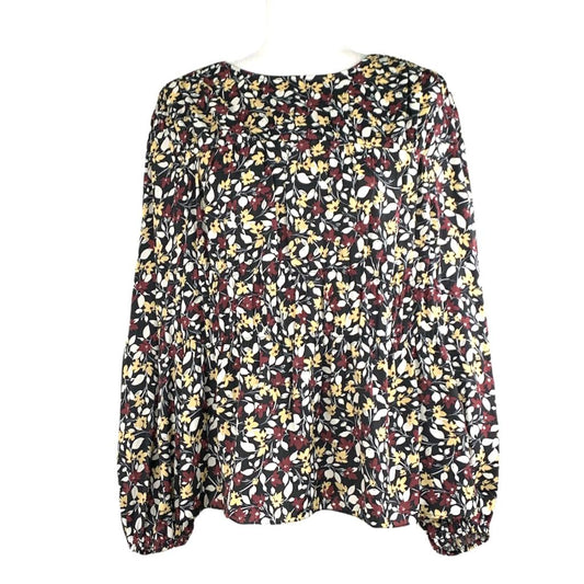 Long Sleeve Flower Print  Multicolor Top Women's Blouse