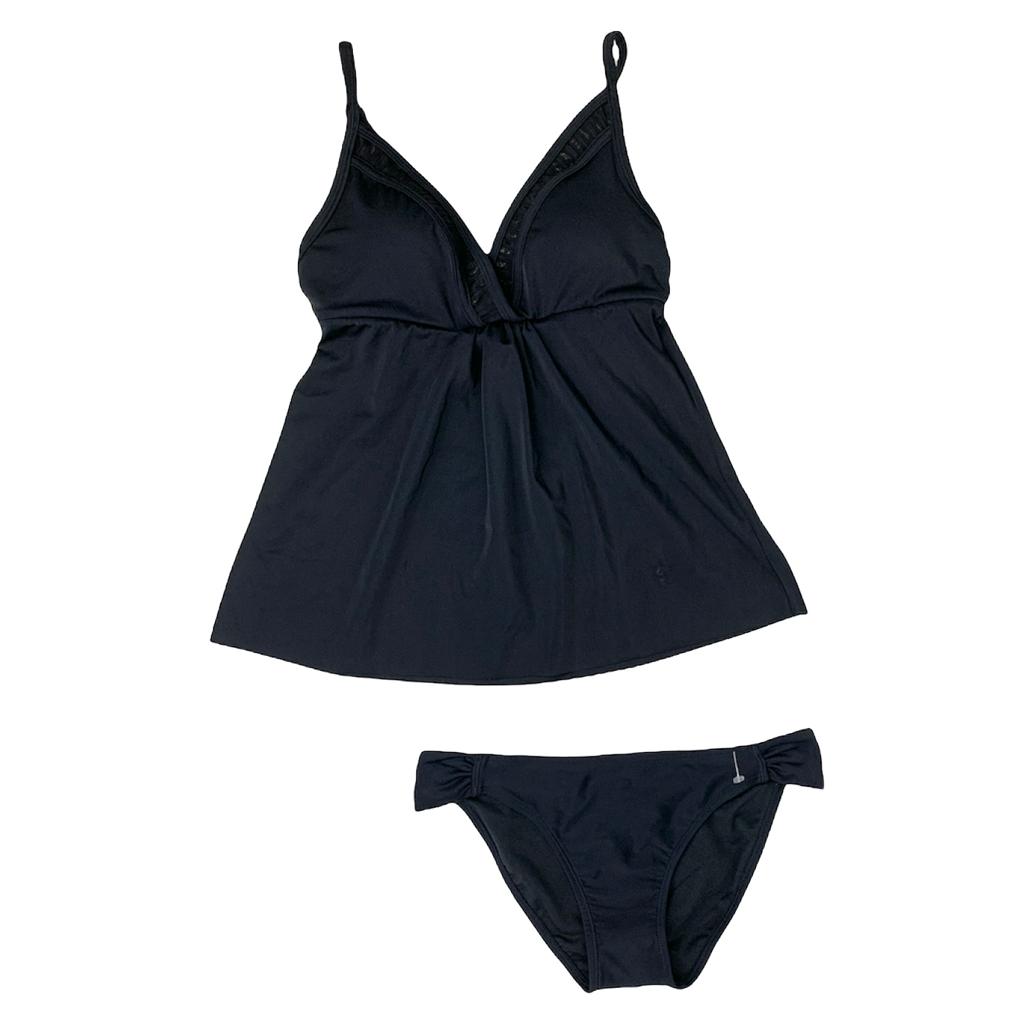 Black Tankini 2-pieces Set Top/Bottom Size S Women's Swimwear